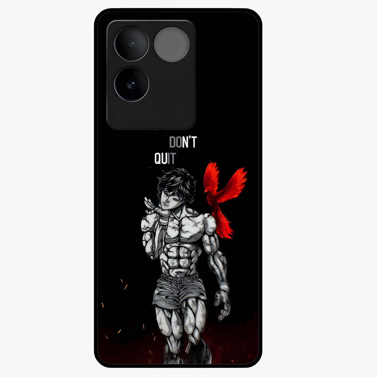 Rise Beyond Limits Glass Case showing flat back view with motivational typography artwork and glossy glass finish.