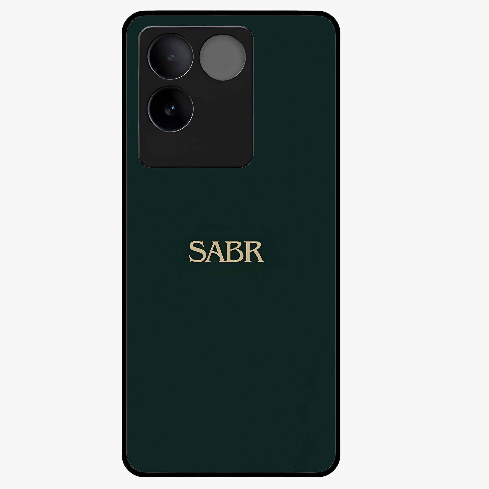 Sabr Minimal Patience Glass Case showing flat back view with minimalist typography artwork and glossy glass finish.