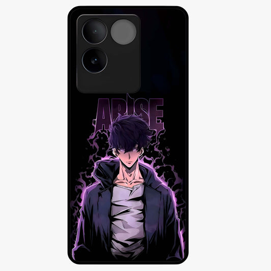 Shadow Monarch Awakening Glass Case showing flat back view with powerful dark monarch themed artwork and glossy glass finish.