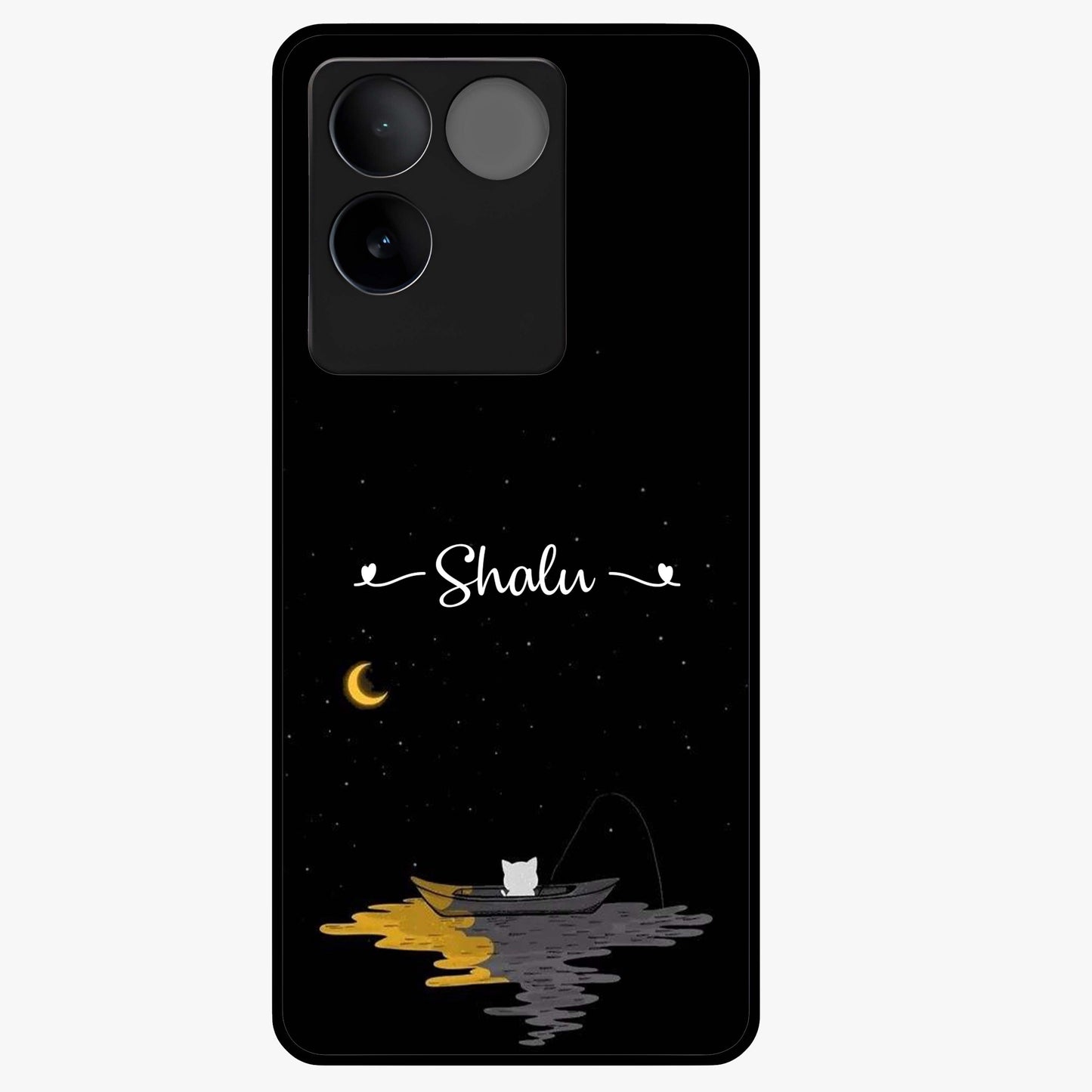 Silent Night Row Glass Case showing flat back view with calm night themed artwork and glossy glass finish.