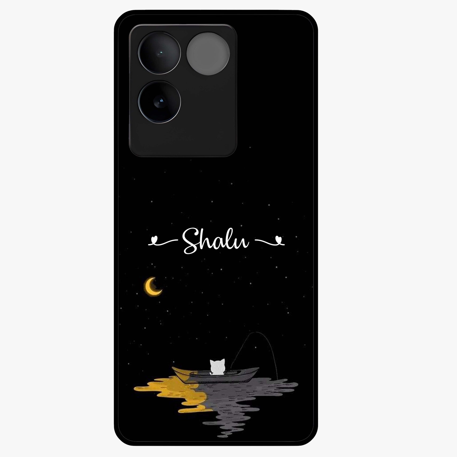 Silent Night Row Glass Case showing flat back view with calm night themed artwork and glossy glass finish.