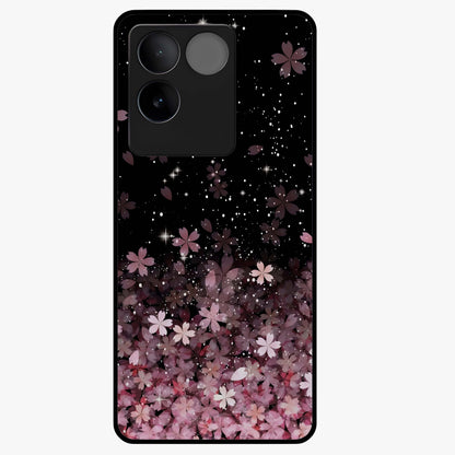 Small Starry Flowers Glass Case showing flat back view with delicate starry floral artwork and glossy glass finish.