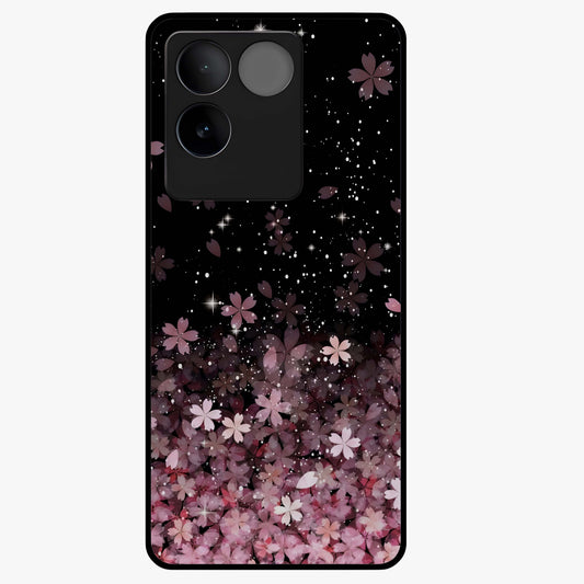 Small Starry Flowers Glass Case showing flat back view with delicate starry floral artwork and glossy glass finish.