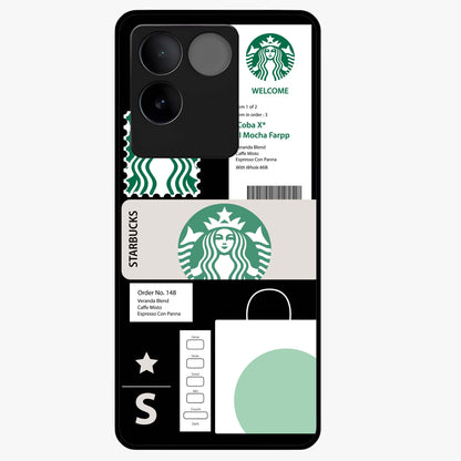 Starbucks Mocha Glass Case showing flat back view with coffee inspired artwork and glossy glass finish.