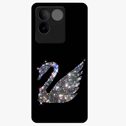 Starlit Swan Grace Glass Case showing flat back view with graceful swan artwork under starry sky and glossy glass finish.