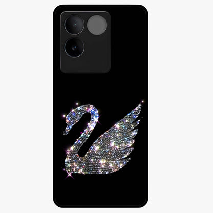 Starlit Swan Grace Glass Case showing flat back view with graceful swan artwork under starry sky and glossy glass finish.