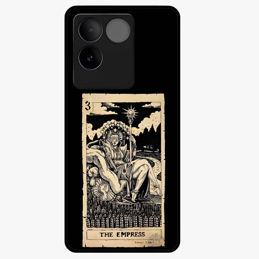 The Empress Glass Case showing flat back view with regal feminine artwork and glossy glass finish.