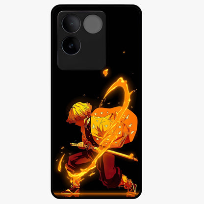 Thunder Flame Execution Glass Case showing flat back view with powerful flame and lightning artwork and glossy glass finish.