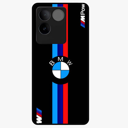Turbo BMW Beast Glass Case showing flat back view with high performance sports car artwork and glossy glass finish.