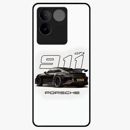 Turbo Legacy Icon Glass Case showing flat back view with iconic sports car inspired artwork and glossy glass finish.