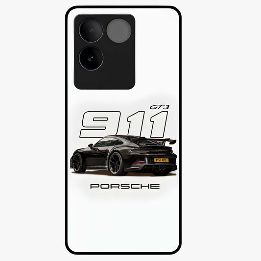 Turbo Legacy Icon Glass Case showing flat back view with iconic sports car inspired artwork and glossy glass finish.