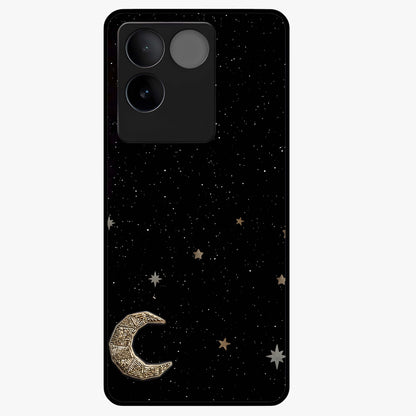 Twinkle Star With Half Moon Glass Case showing flat back view with star and half moon artwork and glossy glass finish.