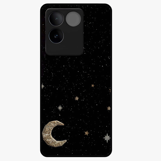 Twinkle Star With Half Moon Glass Case showing flat back view with star and half moon artwork and glossy glass finish.