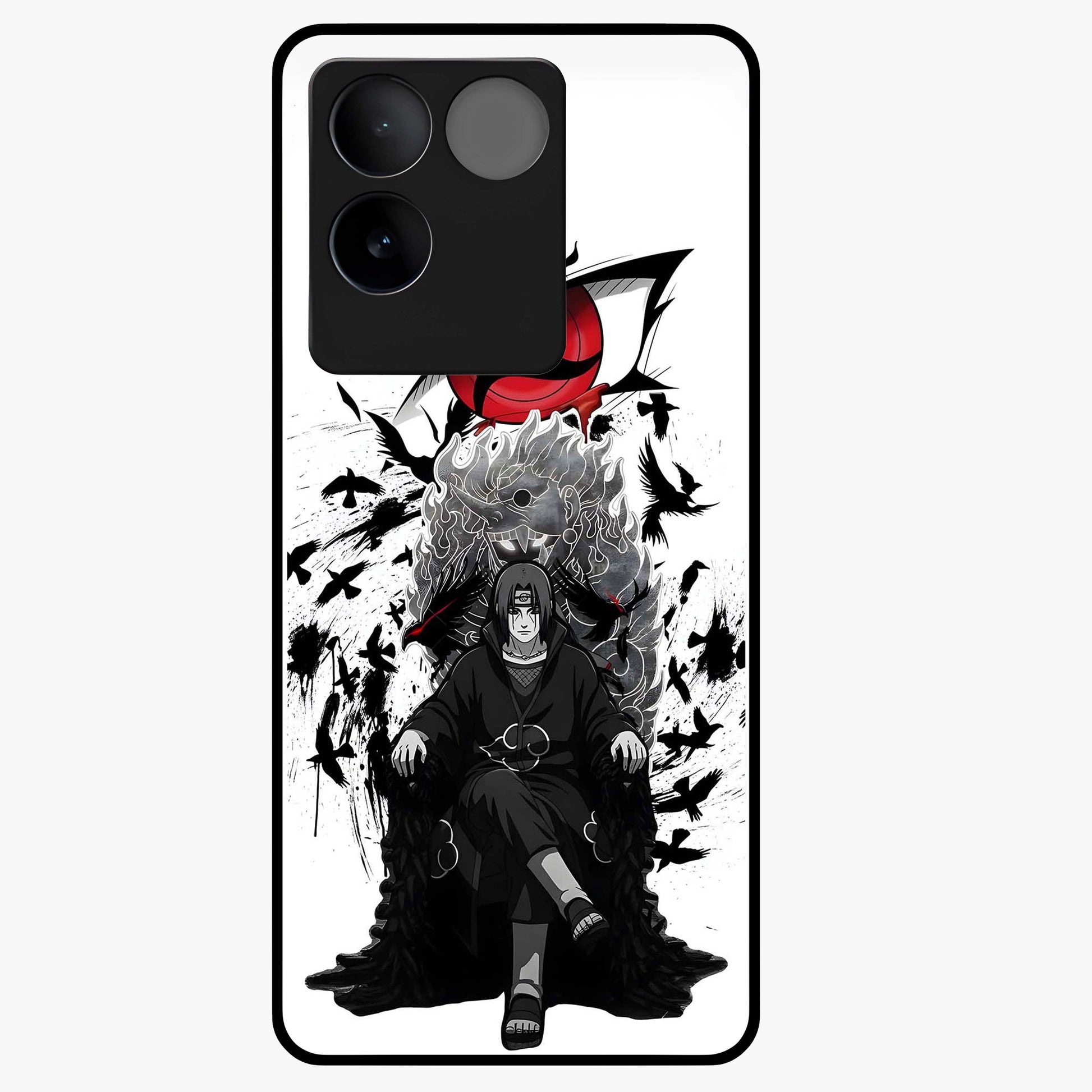 Uchiha Shadow Throne Glass Case showing flat back view with cosmic underwater themed artwork and glossy glass finish.