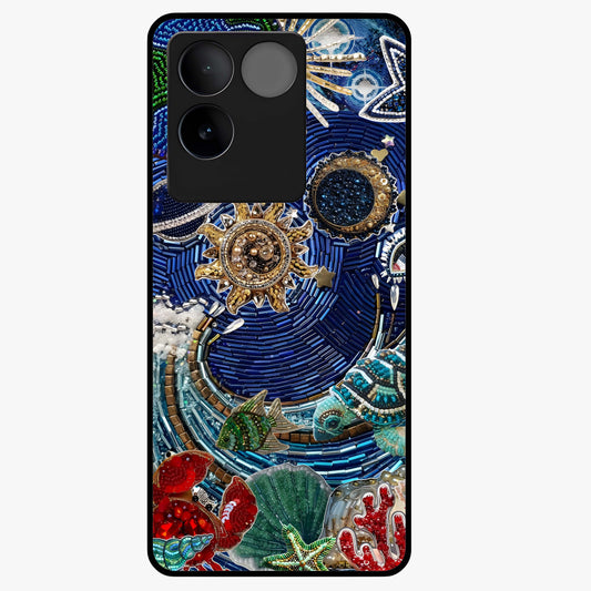Universe Underwater Spark Glass Case showing flat back view with cosmic underwater themed artwork and glossy glass finish.