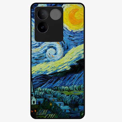 Van Gogh Art Glass Case showing flat back view with classic painterly artwork inspired by Van Gogh style and glossy glass finish.