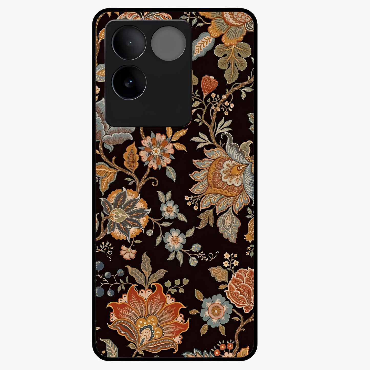 Vintage Floral Dream Glass Case showing flat back view with classic floral artwork and glossy glass finish.