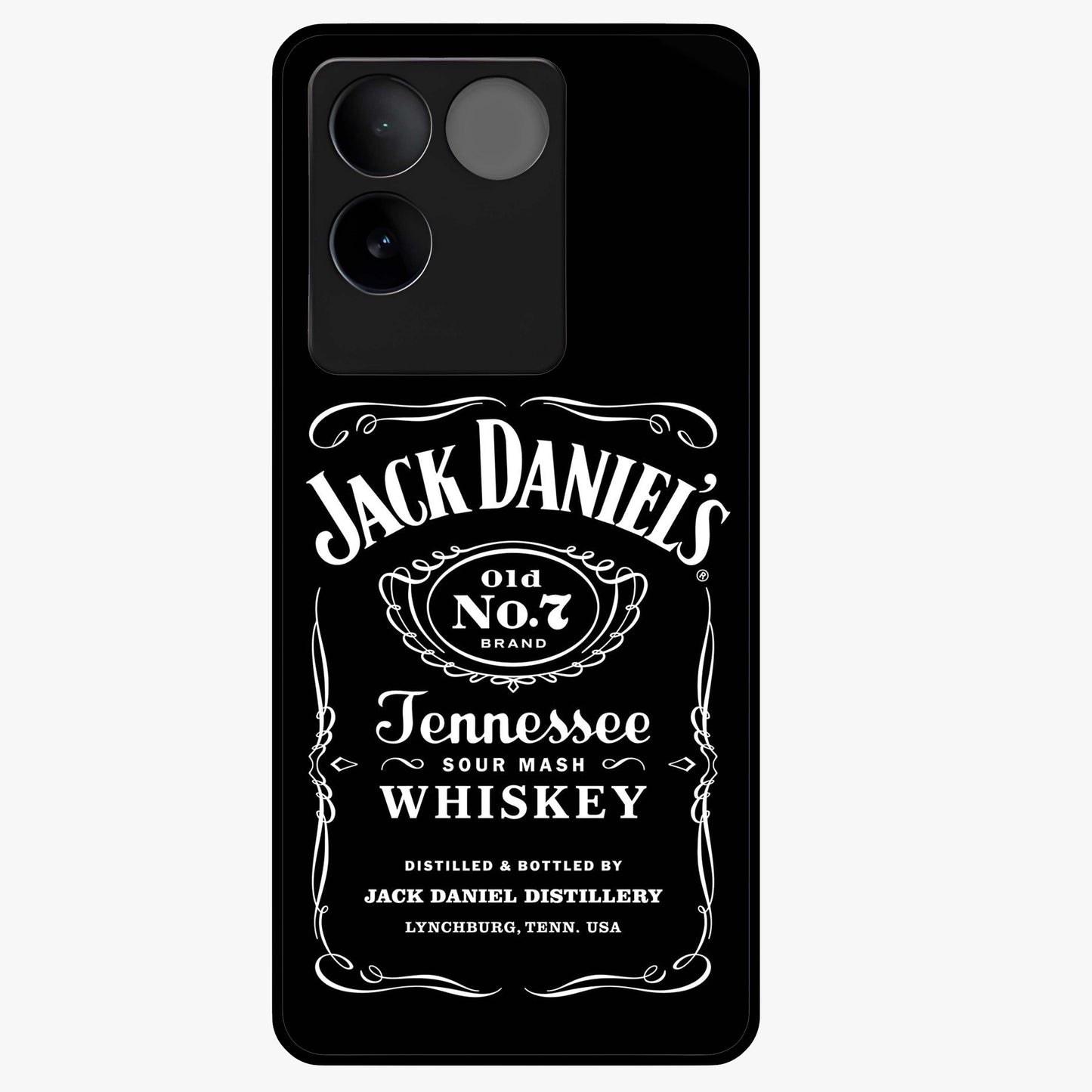 Vintage Whiskey Heritage Glass Case showing flat back view with classic whiskey inspired artwork and glossy glass finish.