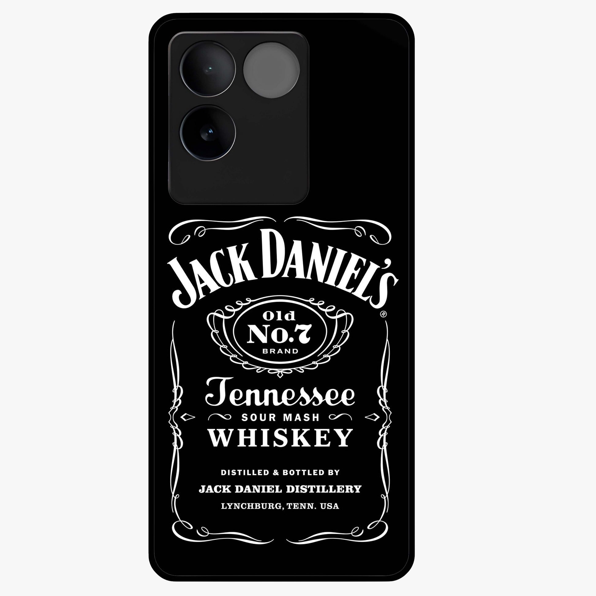 Vintage Whiskey Heritage Glass Case showing flat back view with classic whiskey inspired artwork and glossy glass finish.