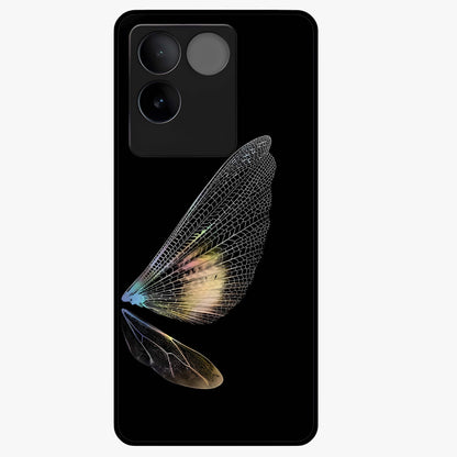Whispers Of Wings Glass Case showing flat back view with graceful wing inspired artwork and glossy glass finish.