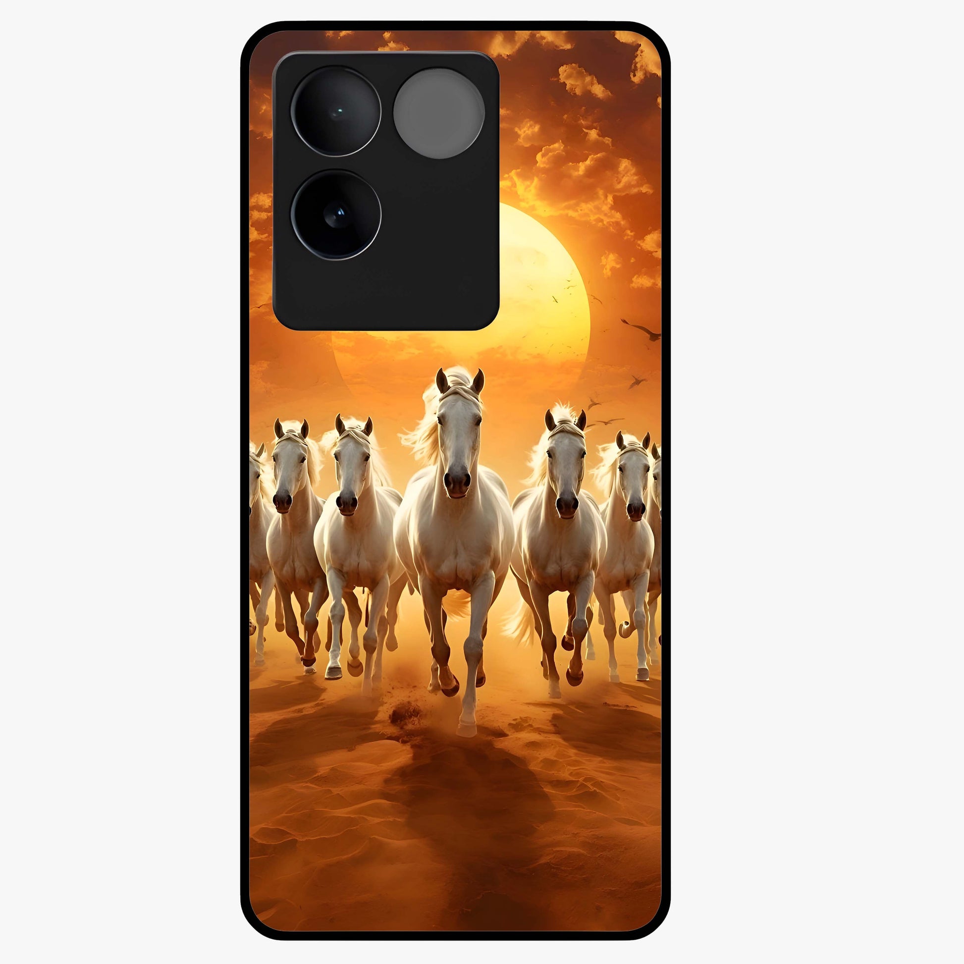 Wild Sunset Majesty Glass Case showing flat back view with majestic sunset landscape artwork and glossy glass finish.