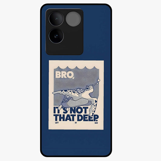 Worry Less Swim Glass Case showing flat back view with playful motivational artwork and glossy glass finish.