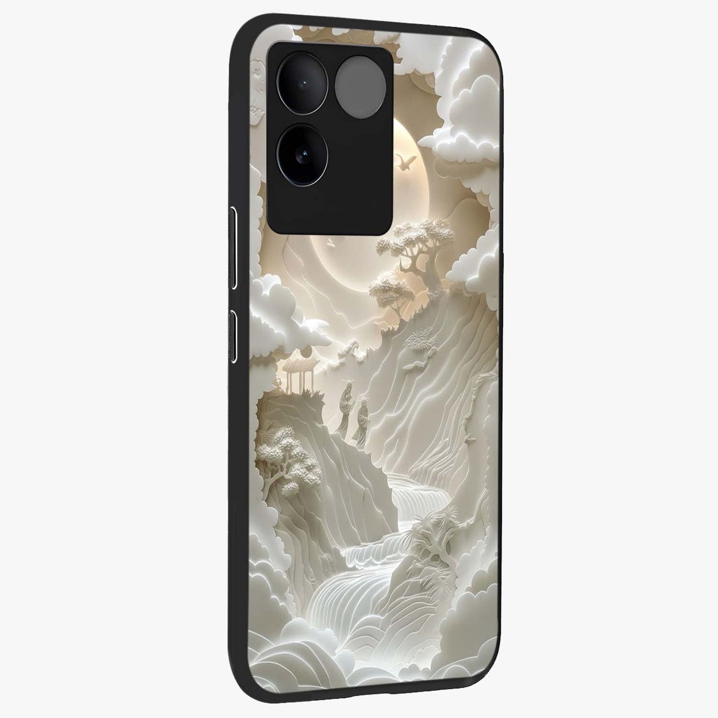Celestial Origami Glass Case upright view showcasing creative origami artwork with modern celestial style.