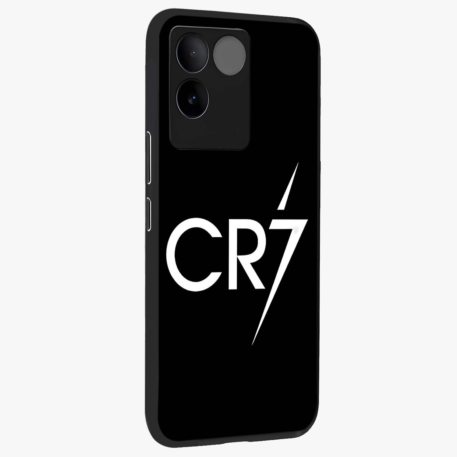 Cr7 Elite Strike Glass Case upright view showcasing energetic football inspired design with modern sports aesthetic.