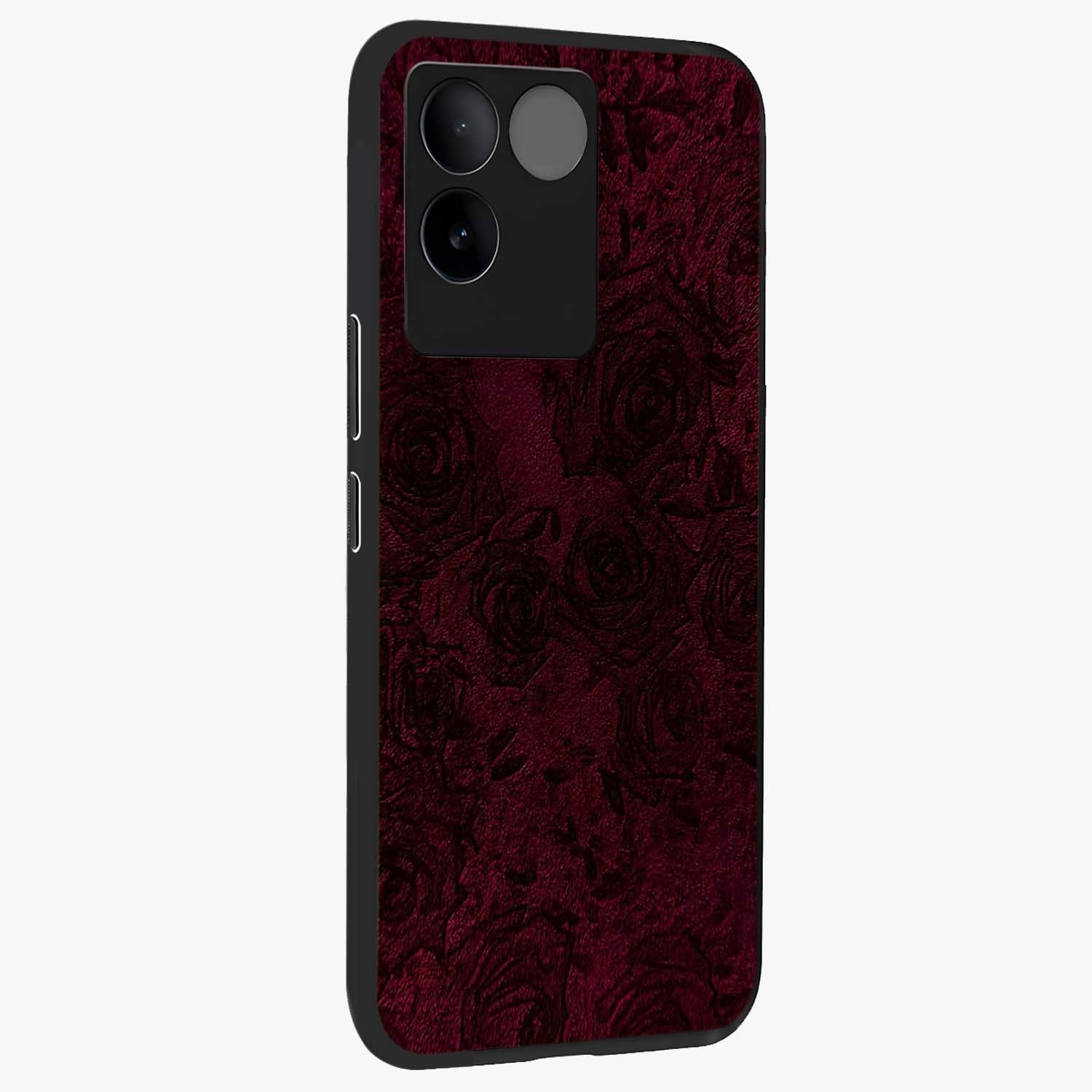 Crimson Fade Flow Glass Case upright view showcasing dynamic crimson flow artwork with stylish abstract theme.