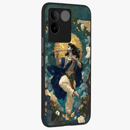 Divine Krishna Art Glass Case upright view showcasing divine Krishna artwork with sacred artistic theme.