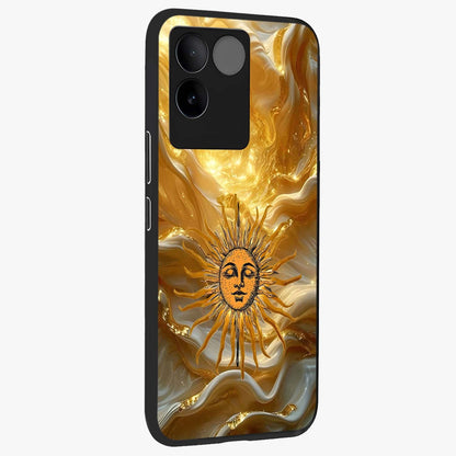 Eternal Golden Glow Glass Case upright view showcasing luminous golden artwork with luxurious visual theme.