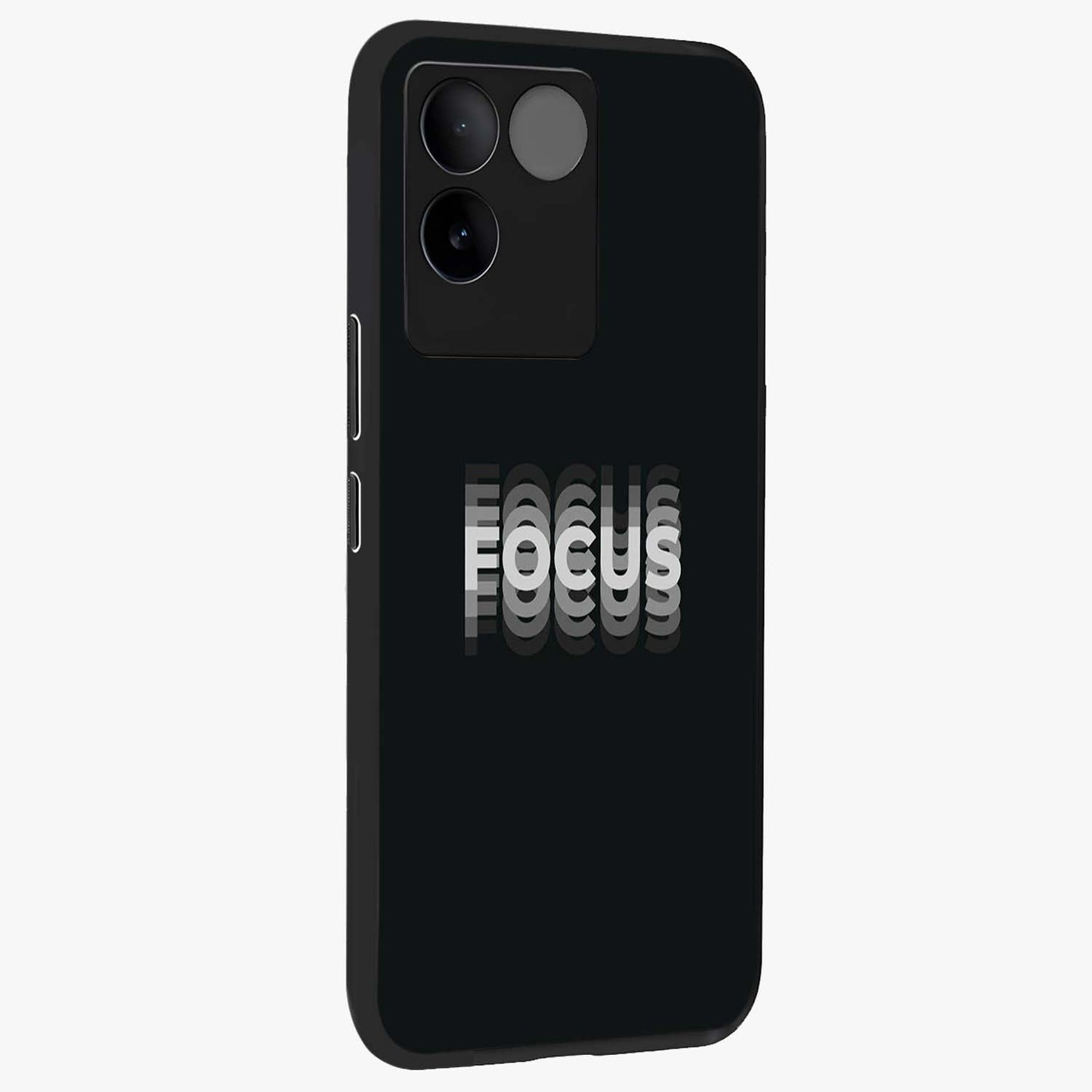 Focus Mode On Glass Case upright view showcasing strong typography statement with sleek motivational theme.