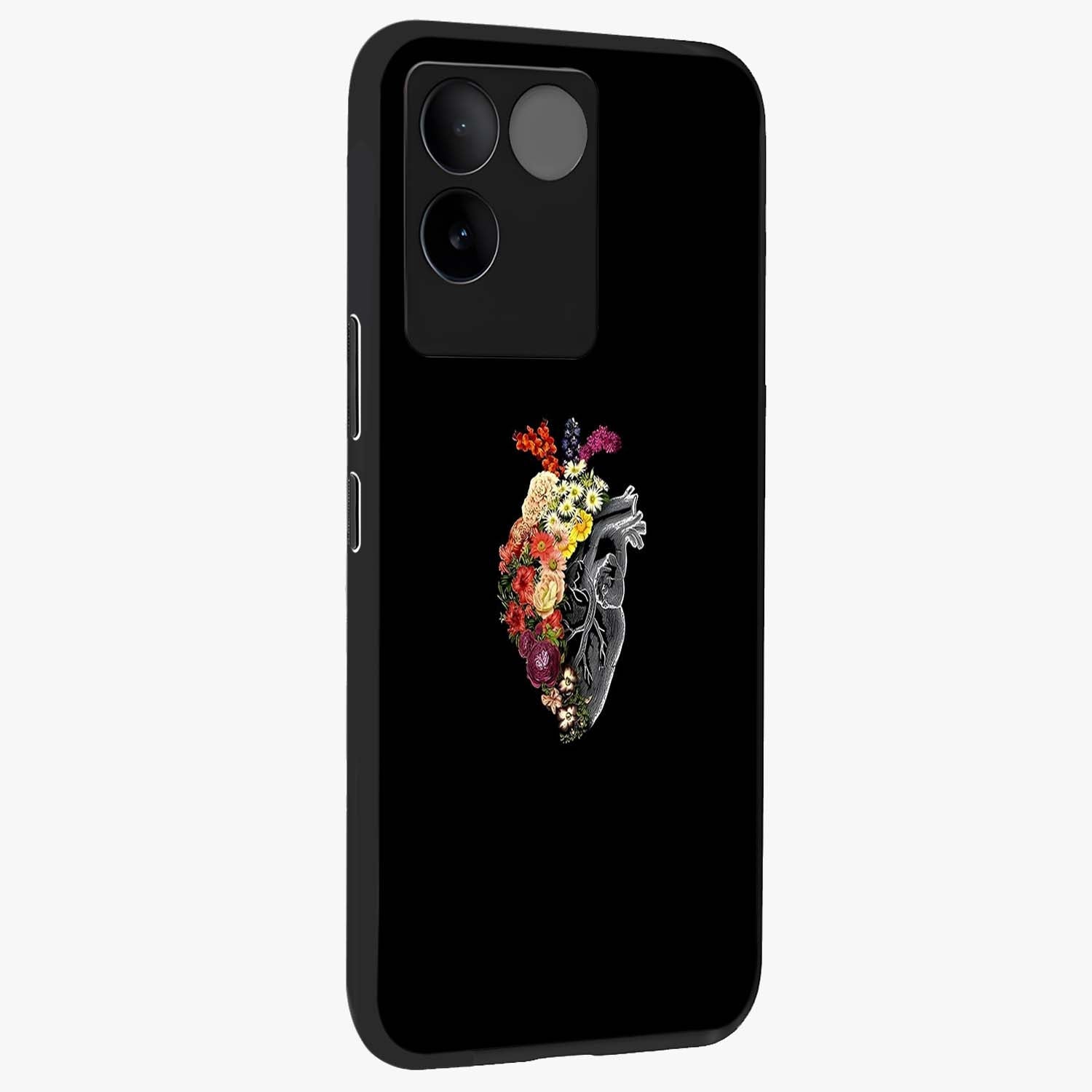 Heart With Flowers Glass Case upright view showcasing decorative heart and floral artwork with sweet romantic theme.