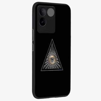 Illuminati Evil Glass Case upright view showcasing striking illuminati artwork with mysterious symbolic theme.
