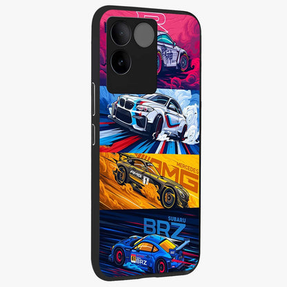 JDM Sports Car Glass Case upright view showcasing dynamic sports car artwork with bold racing theme.