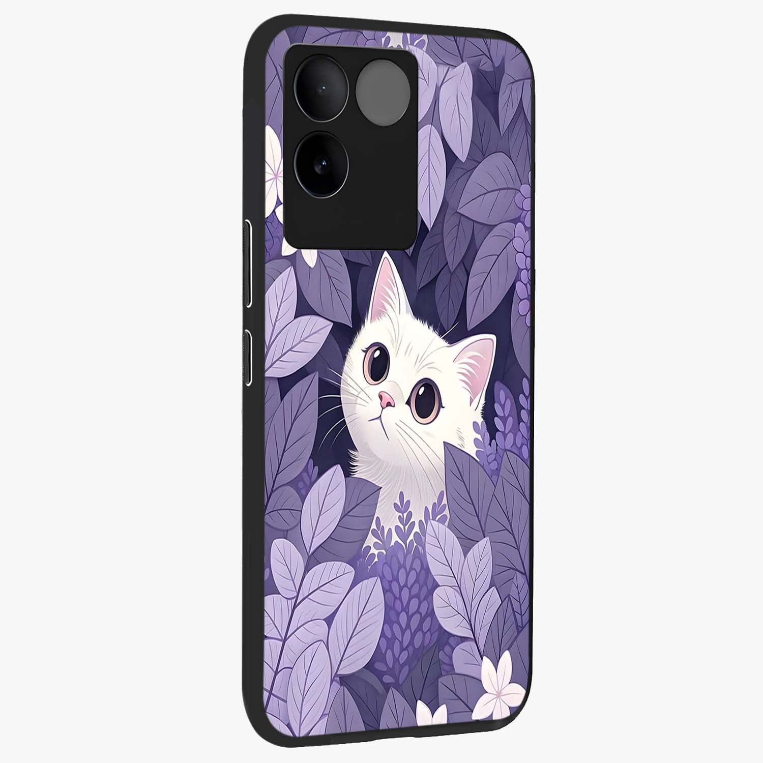 Lilac Hide Peek Cat Glass Case upright view showcasing charming cat artwork with adorable peek theme.
