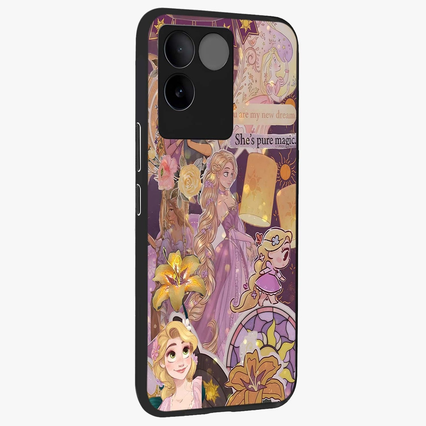 Magical Tangled Dream Glass Case upright view showcasing enchanting artistic artwork with dreamy fantasy theme.