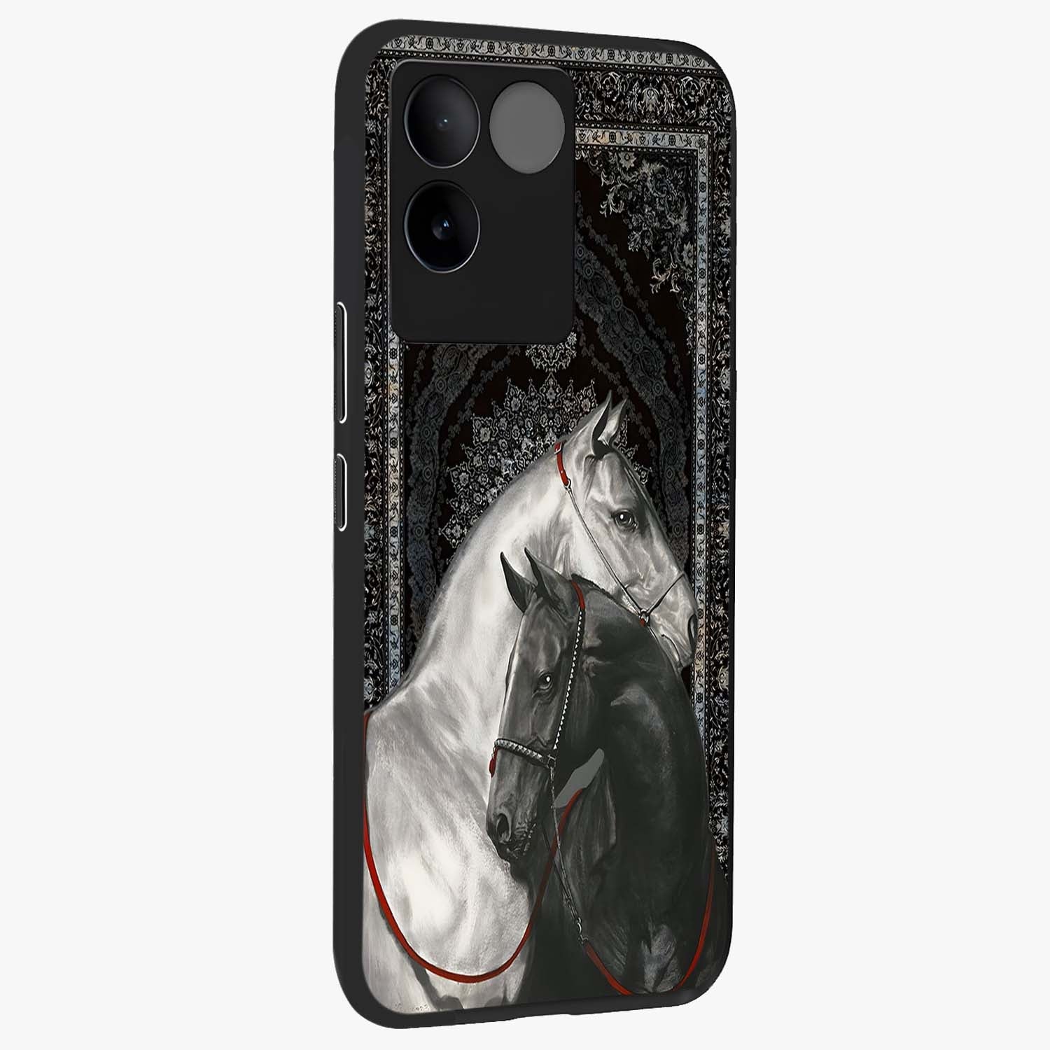 Majestic Ride Legacy Glass Case upright view showcasing dynamic ride inspired artwork with modern automotive theme.