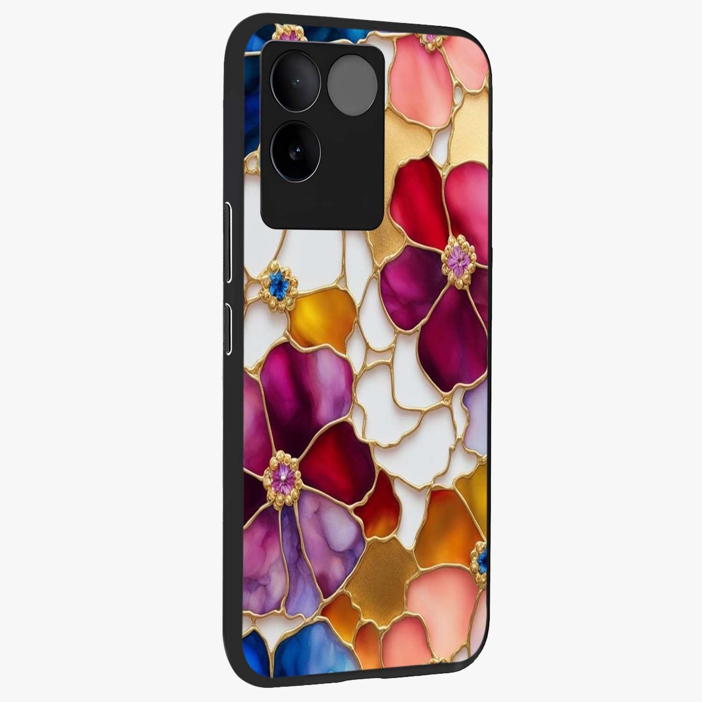 Marble Flower Pattern Glass Case upright view showcasing decorative marble flower artwork with refined style.