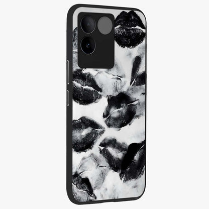 Midnight Kiss Marks Glass Case upright view showcasing stylish kiss mark artwork with trendy romantic theme.