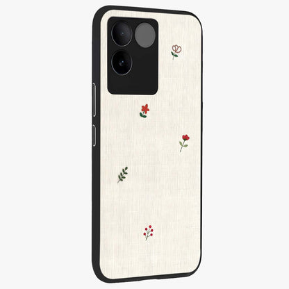 Minimalistic Blue With White Flower Pattern Glass Case upright view showcasing clean white flower artwork with calming blue theme.