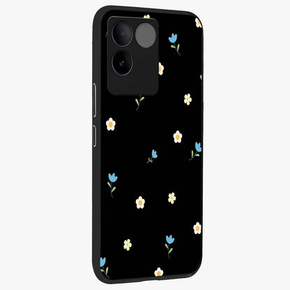 Minimal Petal Whispers Glass Case upright view showcasing elegant floral artwork with modern minimalist style.