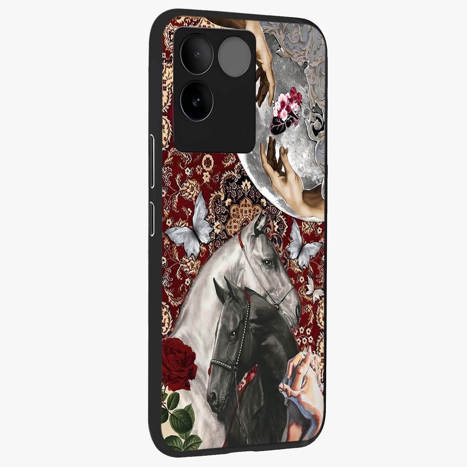 Moonlit Royal Stallion Glass Case upright view showcasing dramatic horse artwork with glowing moon themed design.