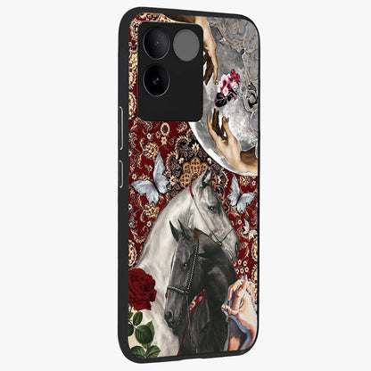 Moonlit Royal Stallion Glass Case upright view showcasing dramatic horse artwork with glowing moon themed design.