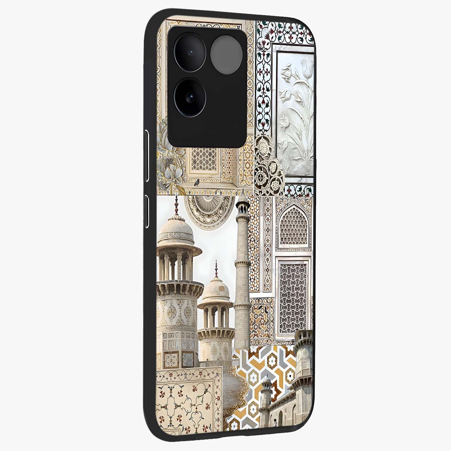 Mughal Marble Legacy Glass Case upright view showcasing ornate Mughal design with luxurious traditional theme.