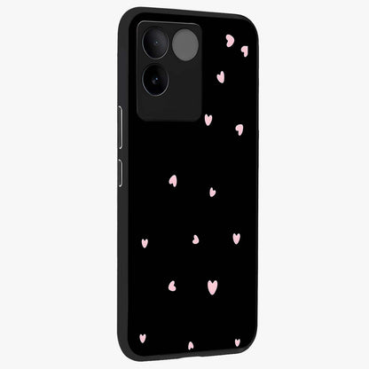 Pink Love Drops Glass Case upright view showcasing charming heart drop artwork with romantic playful theme.