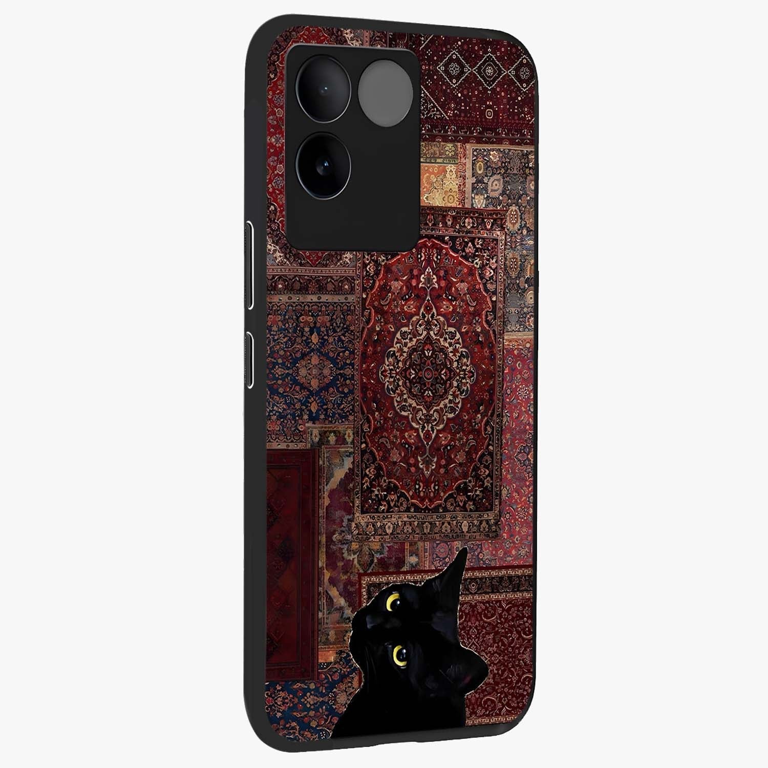 Regal Magic Cat Apple Glass Case upright view showcasing charming cat artwork with playful magical theme.