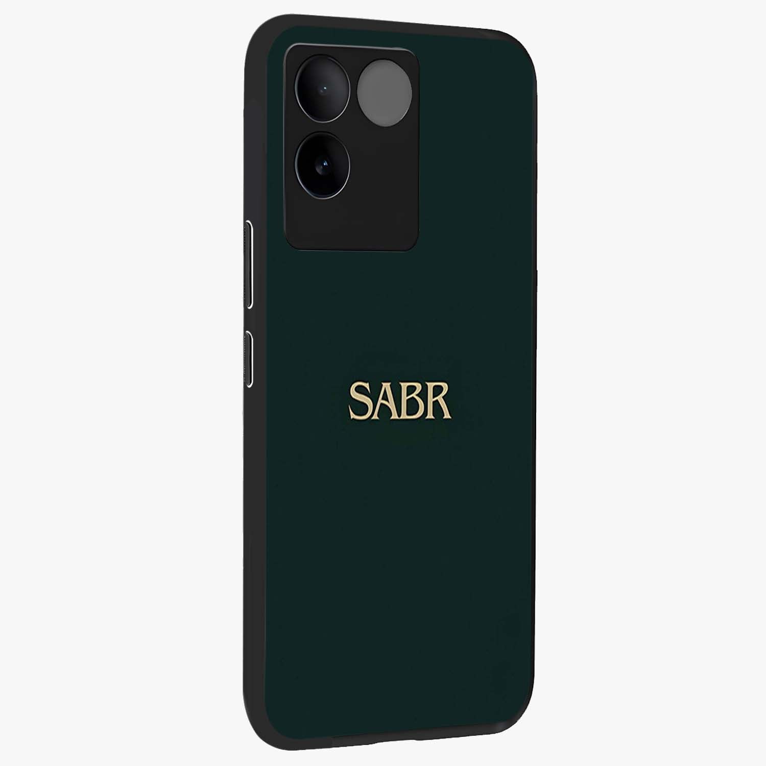 Sabr Minimal Patience Glass Case upright view showcasing calm minimalist artwork with motivational patience theme.