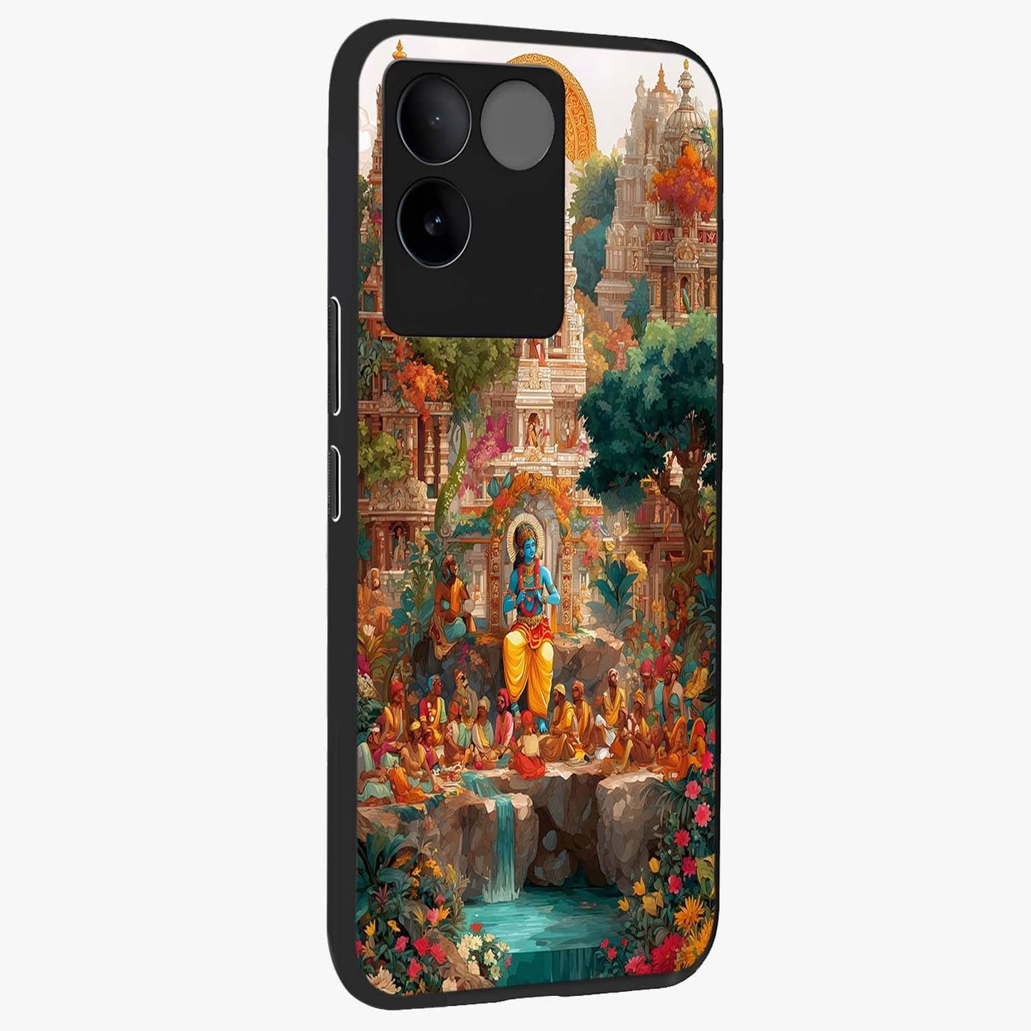 Sacred Sunlight Gods Glass Case upright view showcasing glowing divine artwork with sacred mythological theme.