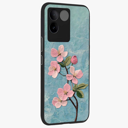 Threaded Blossom Breeze Glass Case upright view showcasing graceful flower artwork with calm botanical theme.